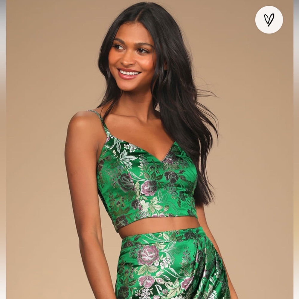 NWT - Lulus Green Jacquard Two Piece Mini Dress